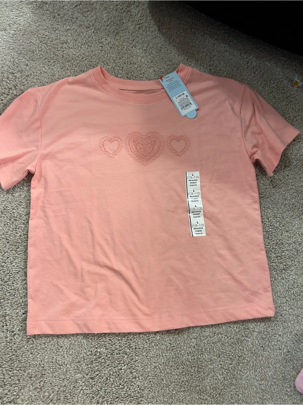 Cat & Jack Pink Relaxed Fit T-Shirt with Heart Detail NWT